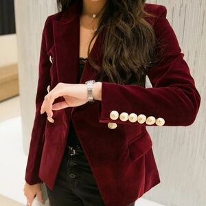 Elegant Burgundy Blazer with Gold Buttons